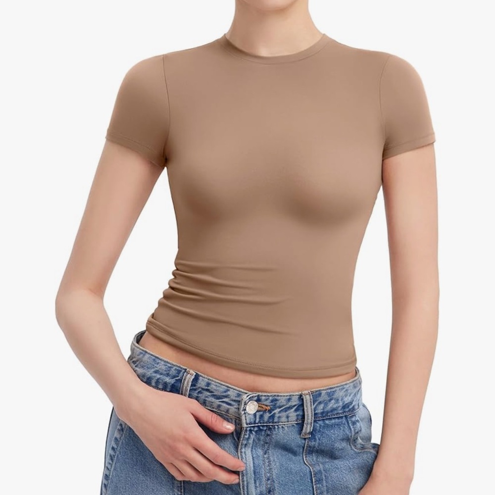 Pumiey Tan Fitted Short Sleeve T-Shirt